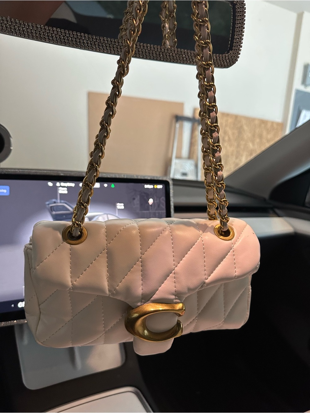 Coach Quilted Shoulder Bag in Cream with Gold Hardware